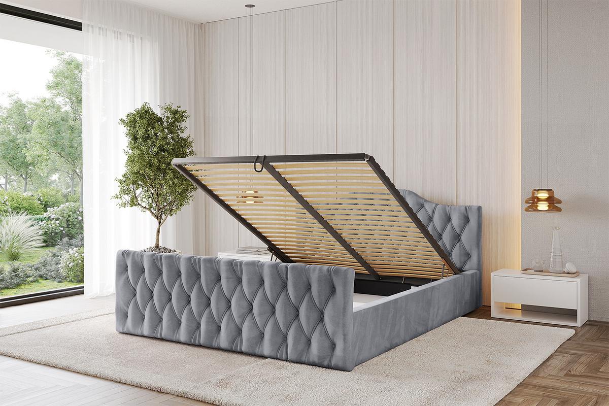 POLSTERBETT mit Bettkasten, Fußteil und Lattenrost, Boxbett mit Matratze H3/H4 - FALIO-Z-V1 120x200 Hellgrau - Hellgrau, Holzwerkstoff/Textil (120/200cm) - ALTDECOR