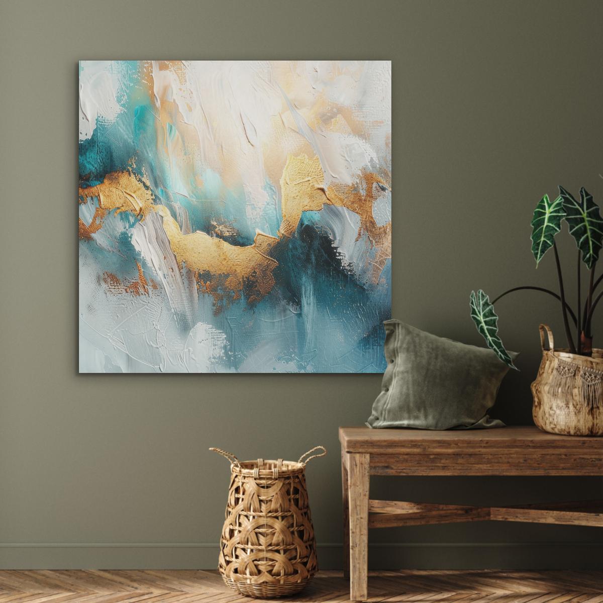 AKUSTIKBILD Abstrakt - Kunst - Gold - Blau Akustikpaneele 90x90 cm - Petrol, Kunststoff (90/90/0.9cm) - MuchoWow