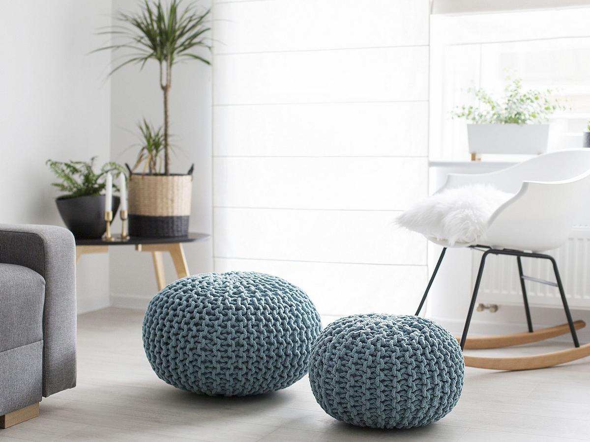 POUF Conrad 50/50/35 cm - Hellblau, Naturmaterialen/Textil (50/35/50cm) - Beliani