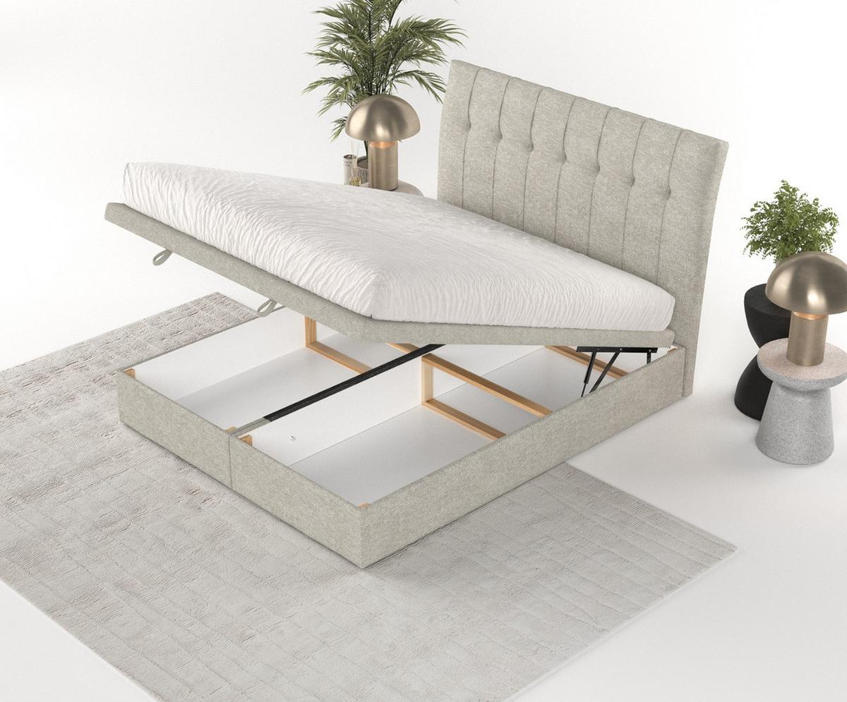 POLSTERBETT Kelsea mit Stauraum 140/200 cm Beige im Alta Stoff - Beige/Schwarz, Holz/Holzwerkstoff (140/200cm) - AltaBeds