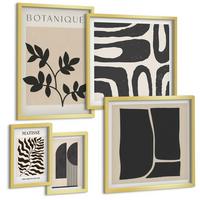 BILDER SET 5er Set - 50x50 cm & 20x30 cm & 40x60 cm Goldrahmen - Minimalistische Pflanzenposter - Goldfarben, Kunststoff (40/60cm) - TULUP