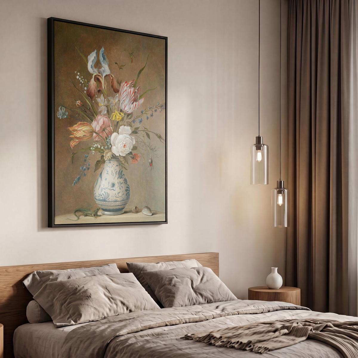 LEINWAND Bilder mit Rahmen - Alte Meister - Blumen - Balthasar van der Ast - 60x90 - Hellbraun, Textil (60/90cm) - MuchoWow
