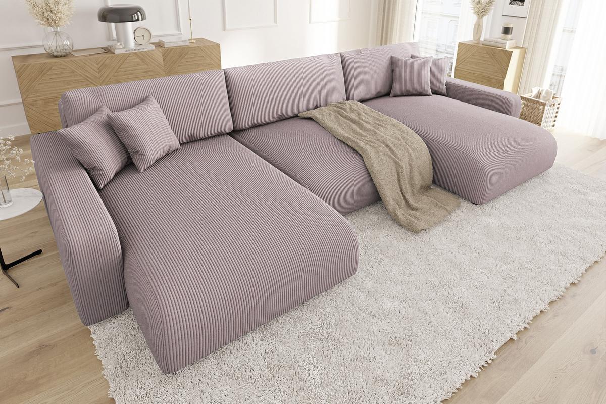 WOHNLANDSCHAFT Emma Puderrosa Cord - Pink/Schwarz, Holz/Kunststoff (332/78/170cm) - S-Style Möbel