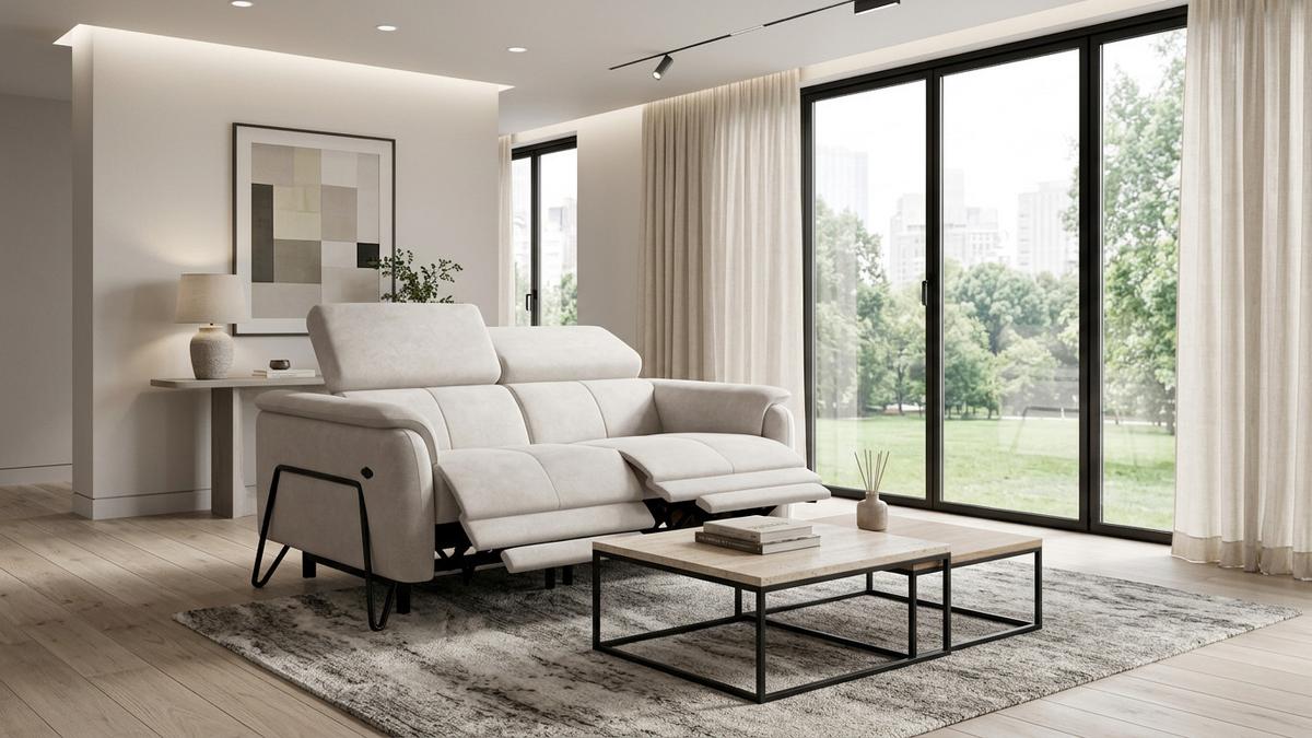 RELAXSOFA RODEN 2-Sitzer mit 2 Relax, creme, Veloursstoff - Creme, Holz/Textil (148/82/103cm) - Wozimo