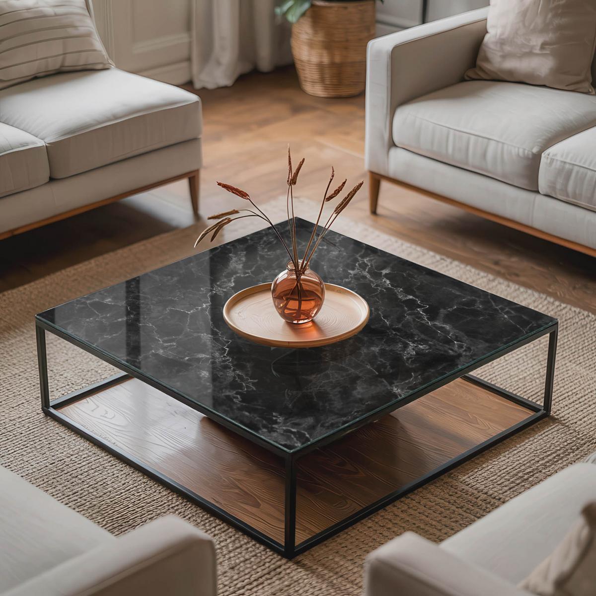 TISCHPLATTE 50x50 cm Marmormuster mit Adern - Schwarz, Glas (0.4/50/50cm) - TULUP