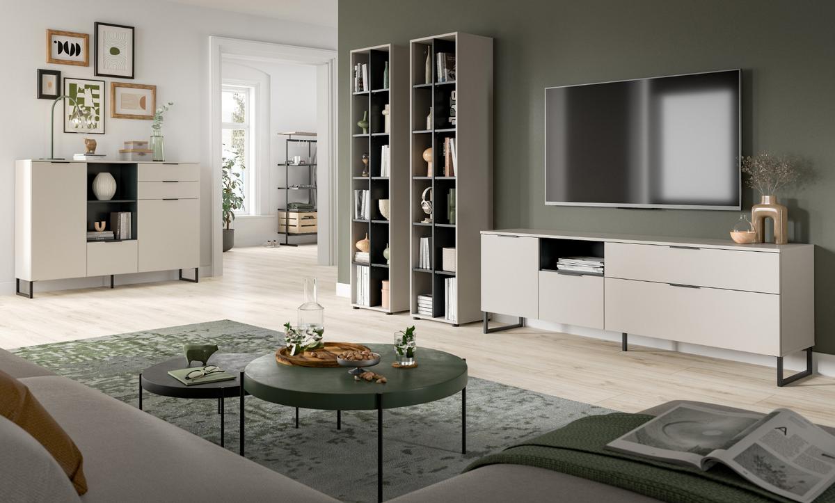 TV-LOWBOARD Kaschmir, schwarz, TV Unterteil 185 cm mit Soft-Close - Kaschmir/Schwarz, Holzwerkstoff/Kunststoff (185/64/41cm) - Inn.Furn