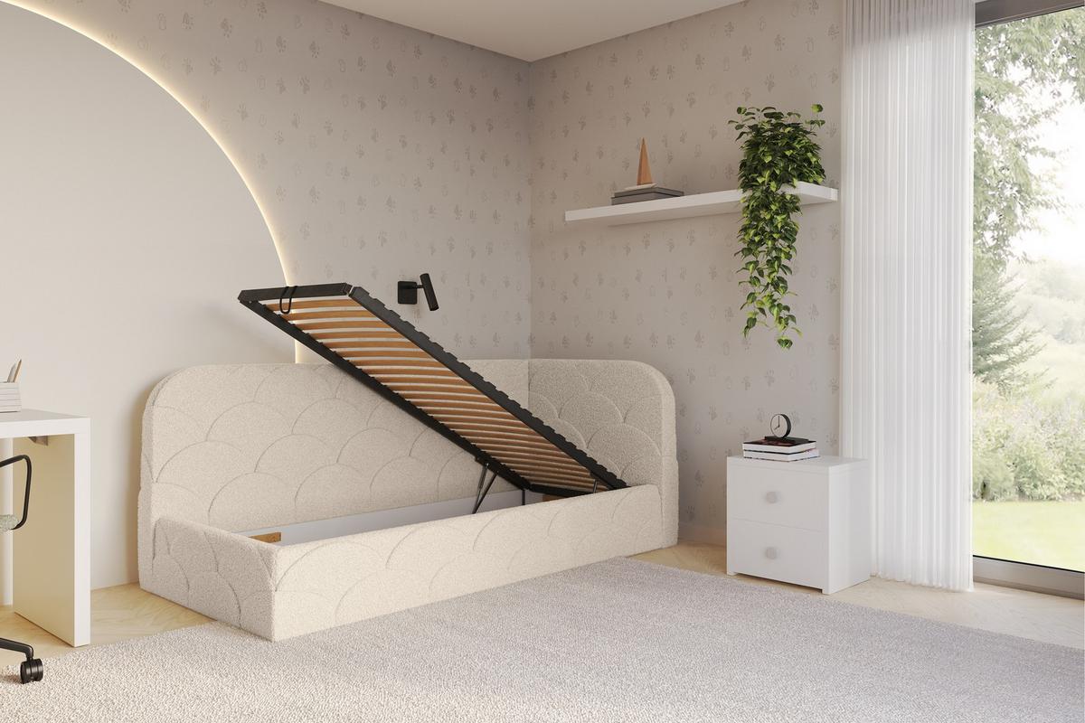 EINZELLBETT Jugendbett mit Bettkasten, Links - ELRY 80x200 Dunkelbeige - Cappuccino, Holzwerkstoff/Textil (80/200cm) - ALTDECOR