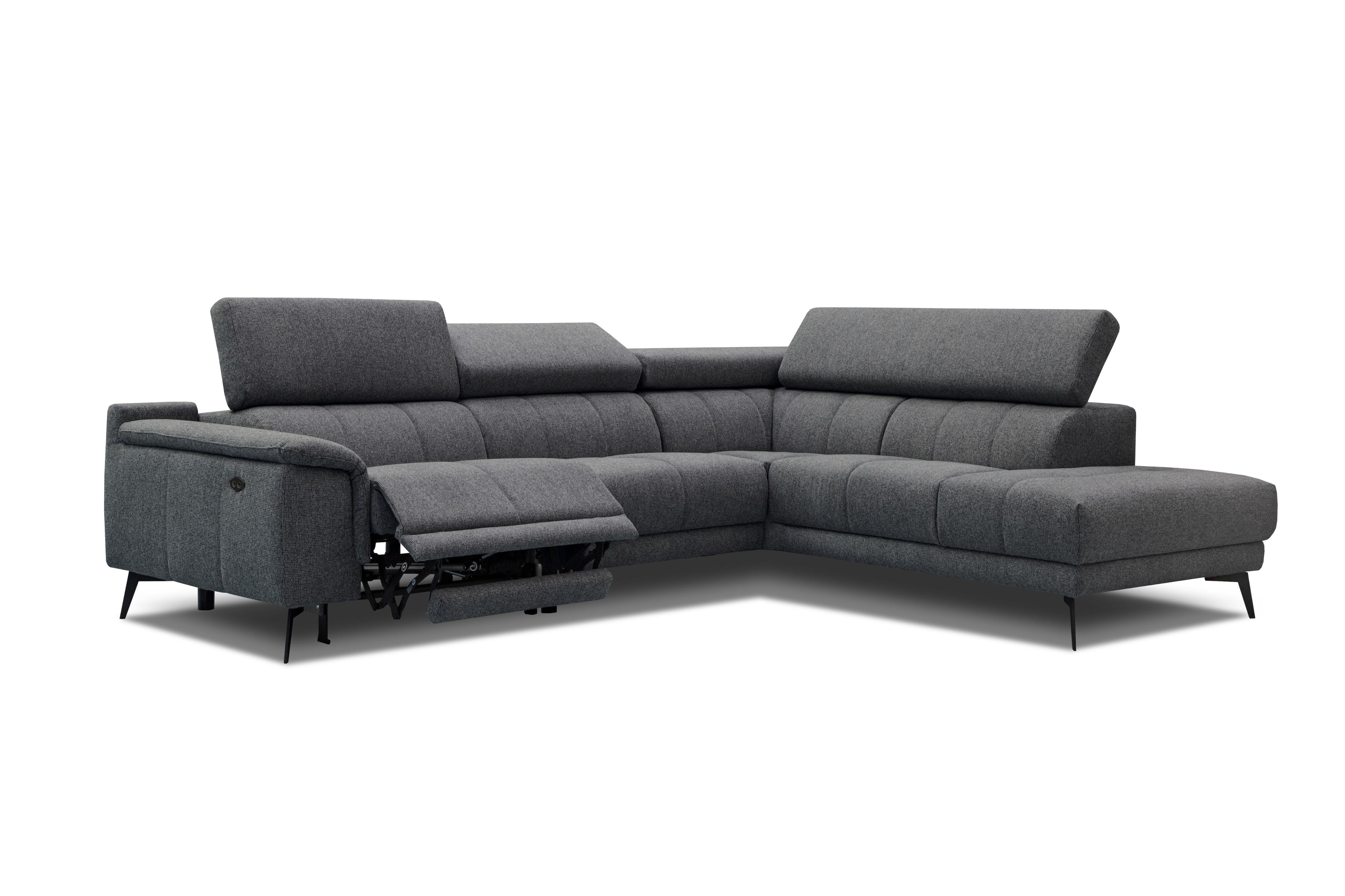 ECKSOFA FIERO 5-Sitzer mit 1 Relaxfunktion, dunkelgrau - Dunkelgrau, Holzwerkstoff/Textil (290/228cm) - Wozimo