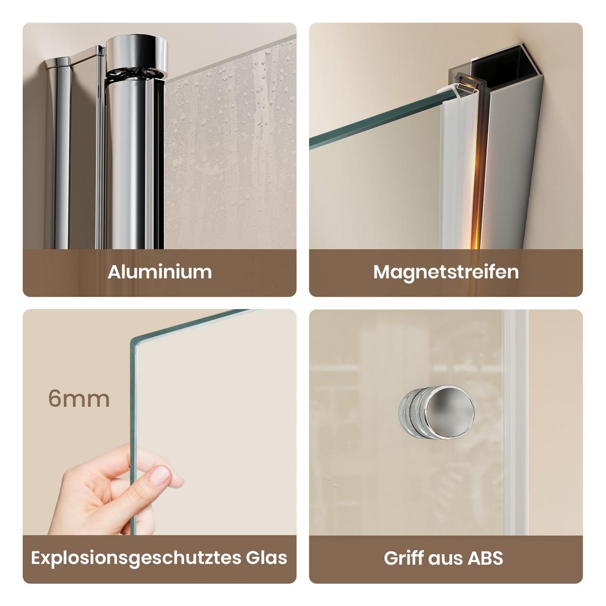 DUSCHKABINE für Nische Drehfalttür Profil Chrom Klarglas 80/185 cm - Chromfarben/Transparent, Glas (80/185cm) - EMKE