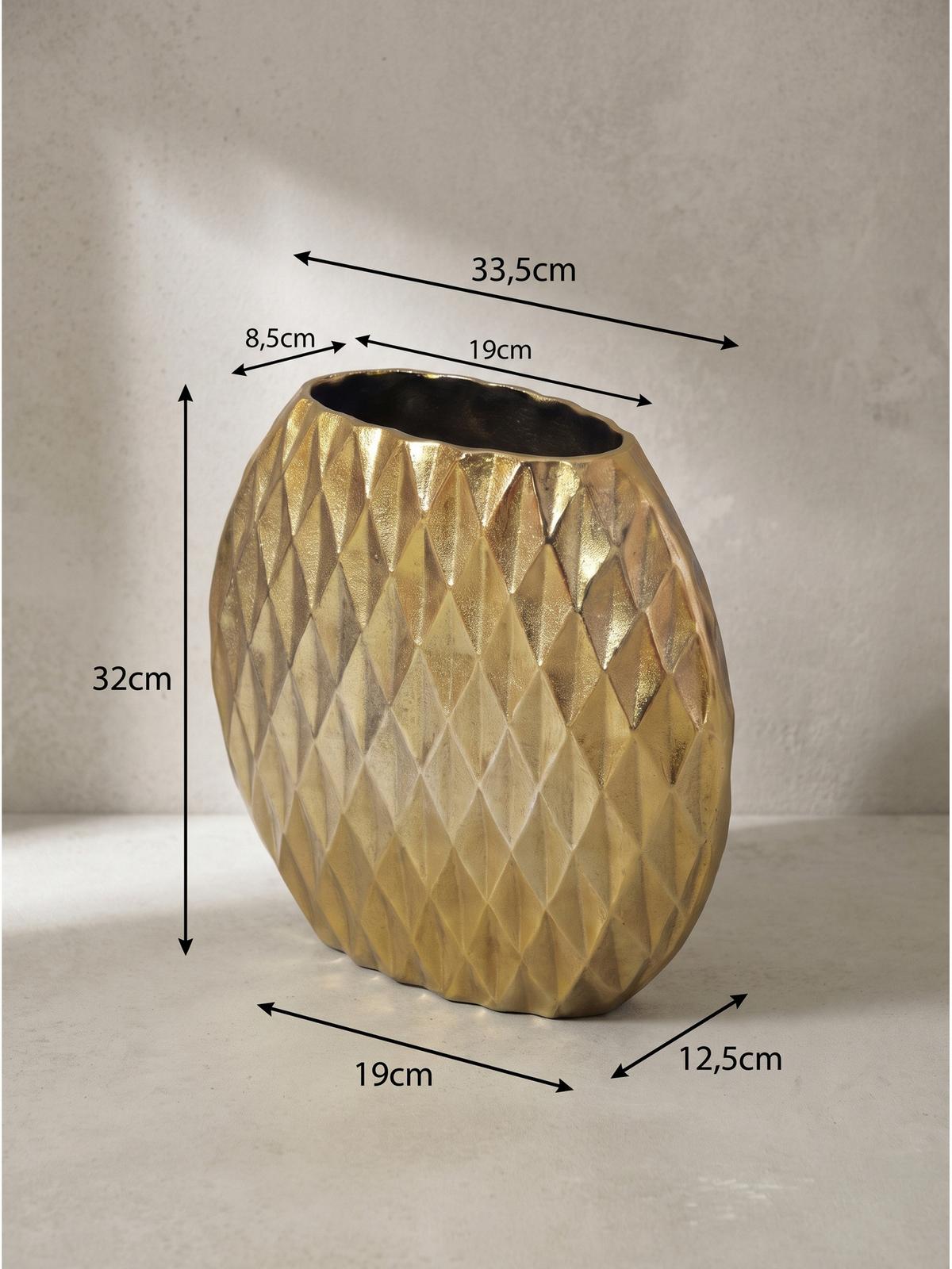 TISCHVASE BERLENGA, Aluminium, handgefertigt, Gold, 33,5 x 12,5 x 32 cm - Goldfarben, Metall (32cm) - KADIMA DESIGN