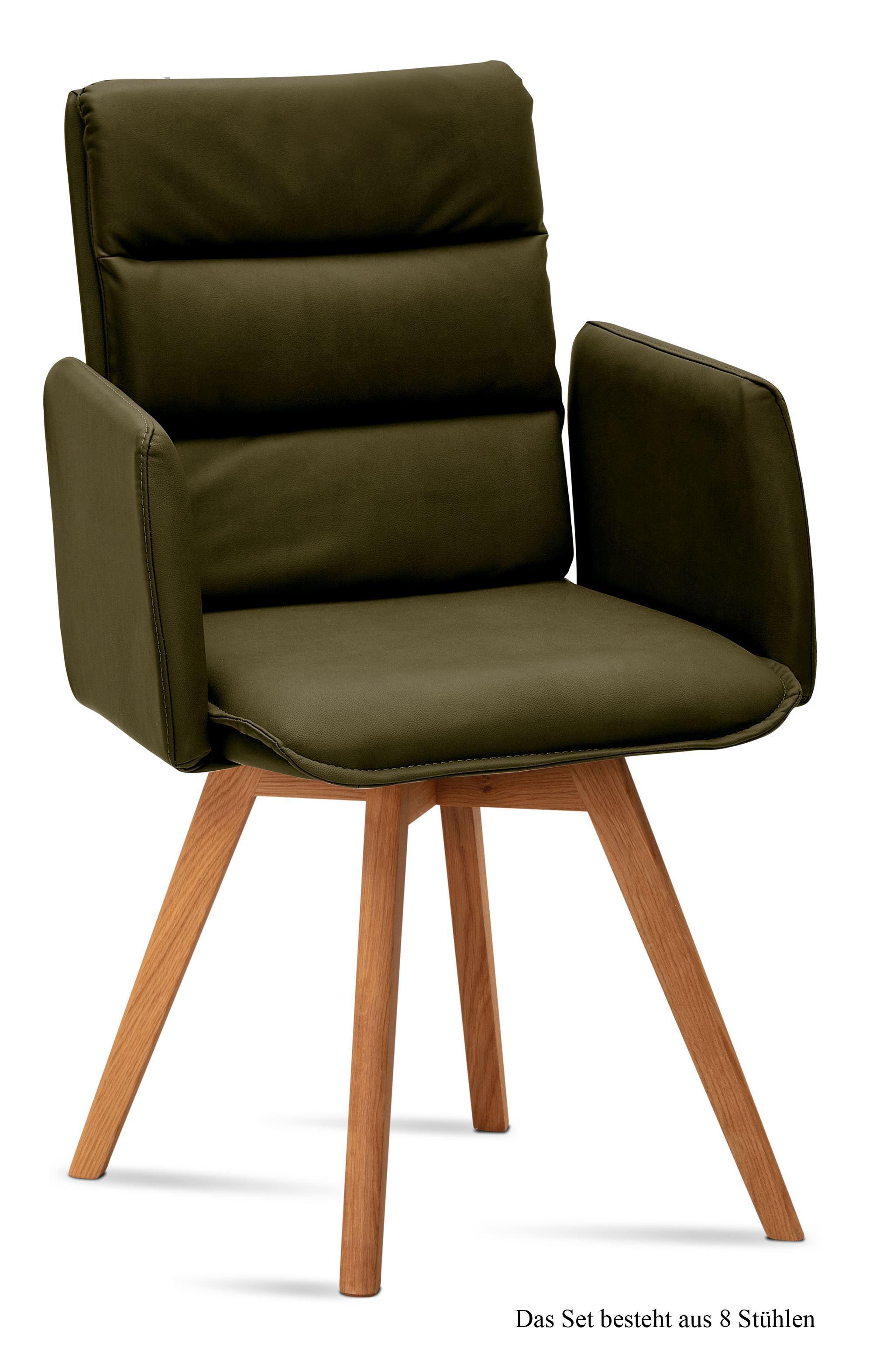 ARMLEHNSTUHL (8er-Set) Dodie 52x92x60 Eiche geölt/Khaki - Dunkelgrün/Eichefarben, Kunststoff (60/92/52cm) - 58aufmkessel