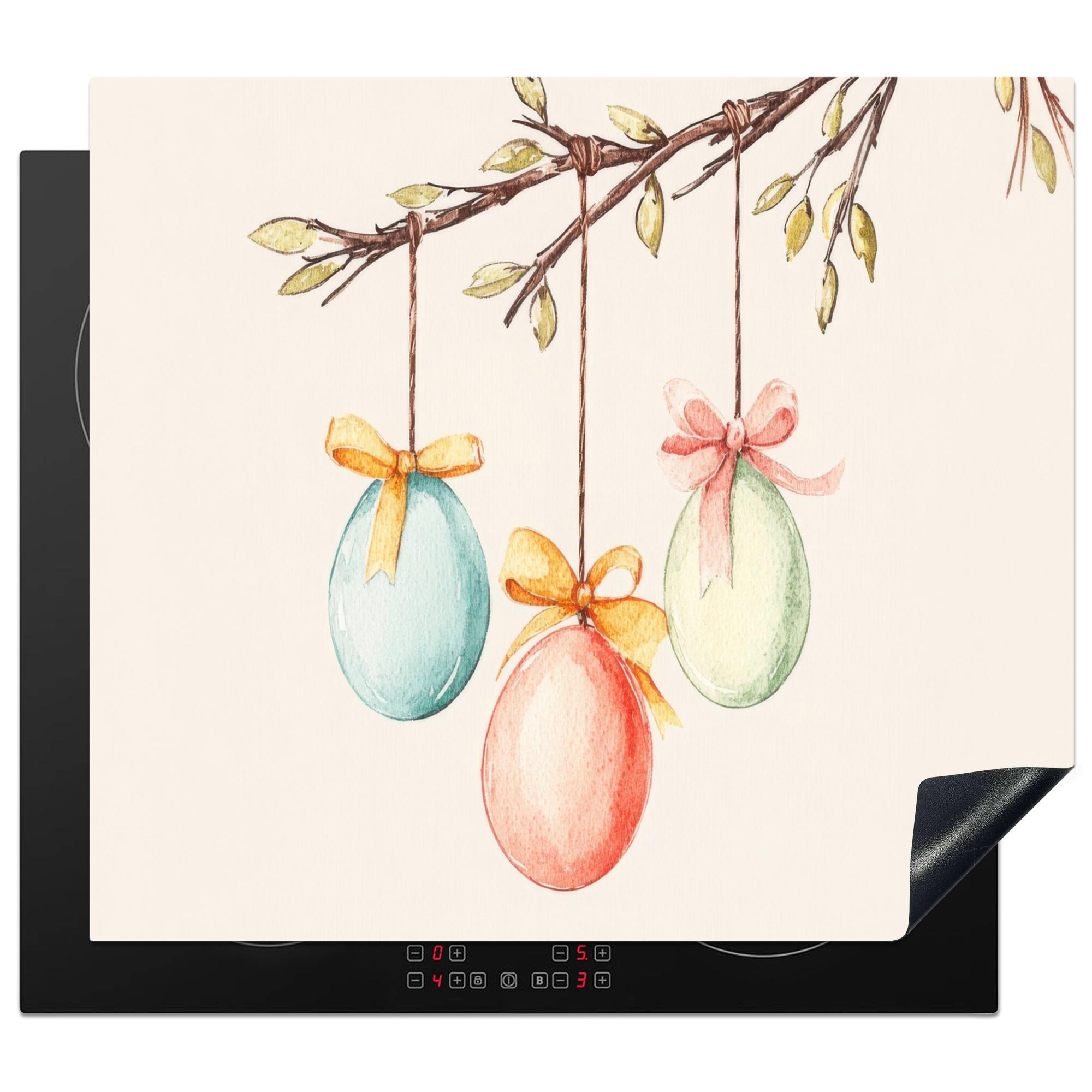 HERDABDECKPLATTE Osterkuchen - Schleife - Eier Herdabdeckung Induktionsfeld 60x52 cm - Creme, Kunststoff (60/52/0.2cm) - MuchoWow
