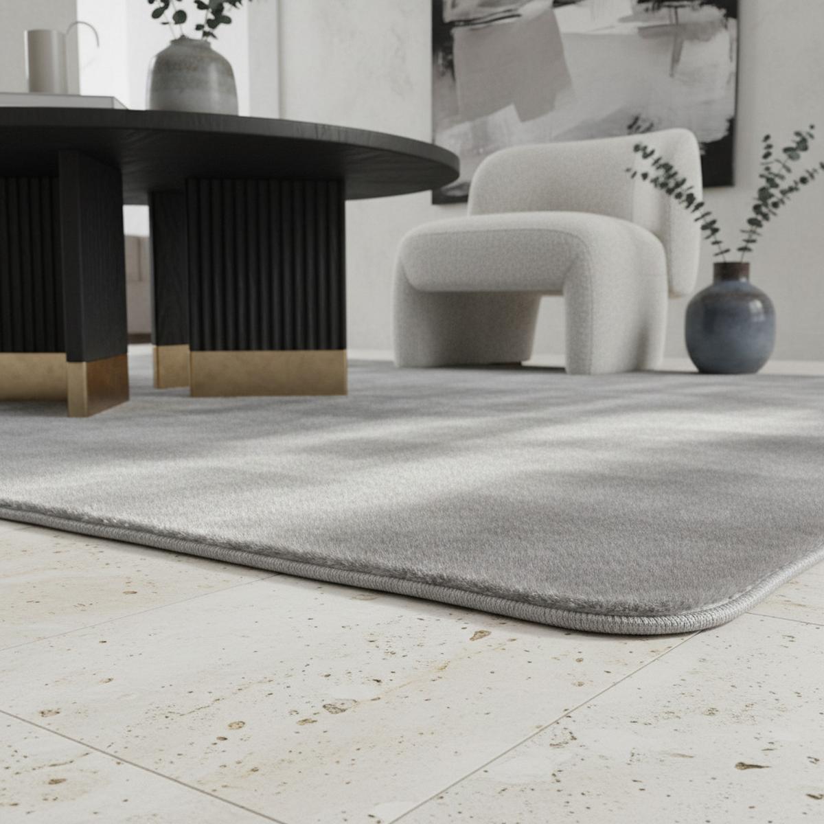 KURZFLORTEPPICH Waschbar ISAR, einfarbig, Silber, Ø 120 cm - Silberfarben, Textil (120/120cm) - KADIMA DESIGN