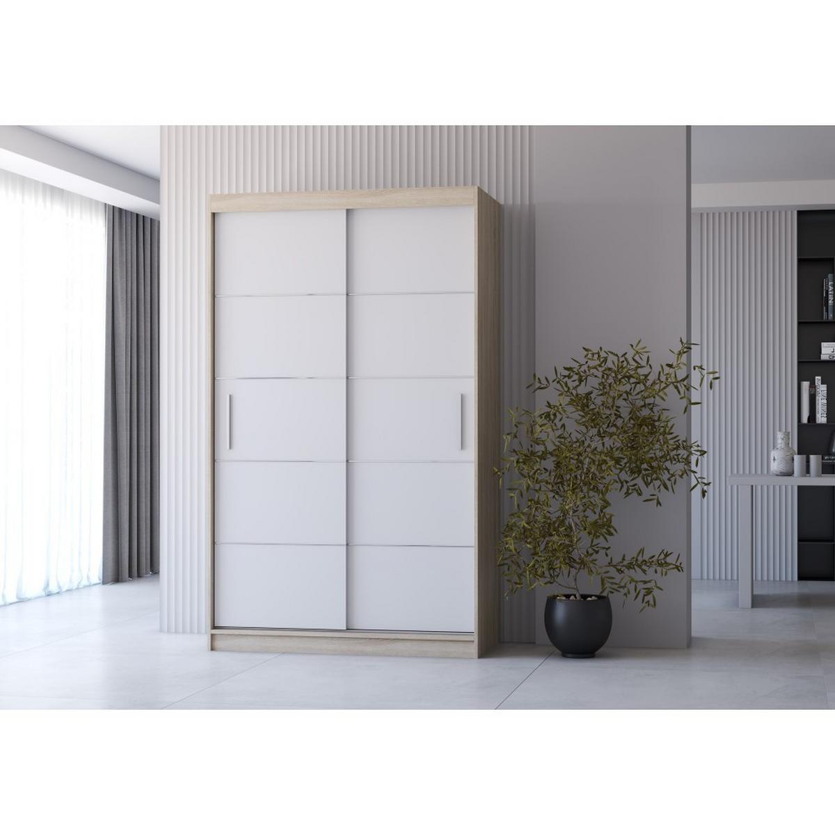 SCHWEBETÜRENSCHRANK Neomi 06 ohne Spiegel Sonoma Eiche/Weiß 120 cm - Alufarben/Weiß, Holzwerkstoff/Kunststoff (120/200/61cm) - imoebel24