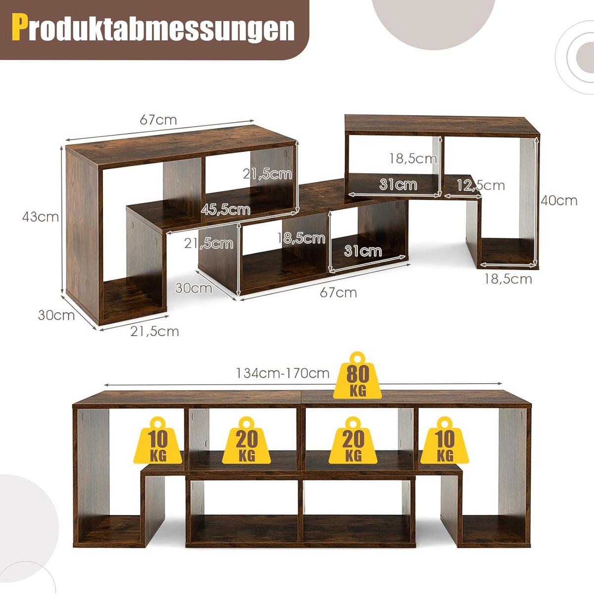 FERNSEHSCHRANK Holz Braun - Braun, Holz (170/43/30cm) - COSTWAY