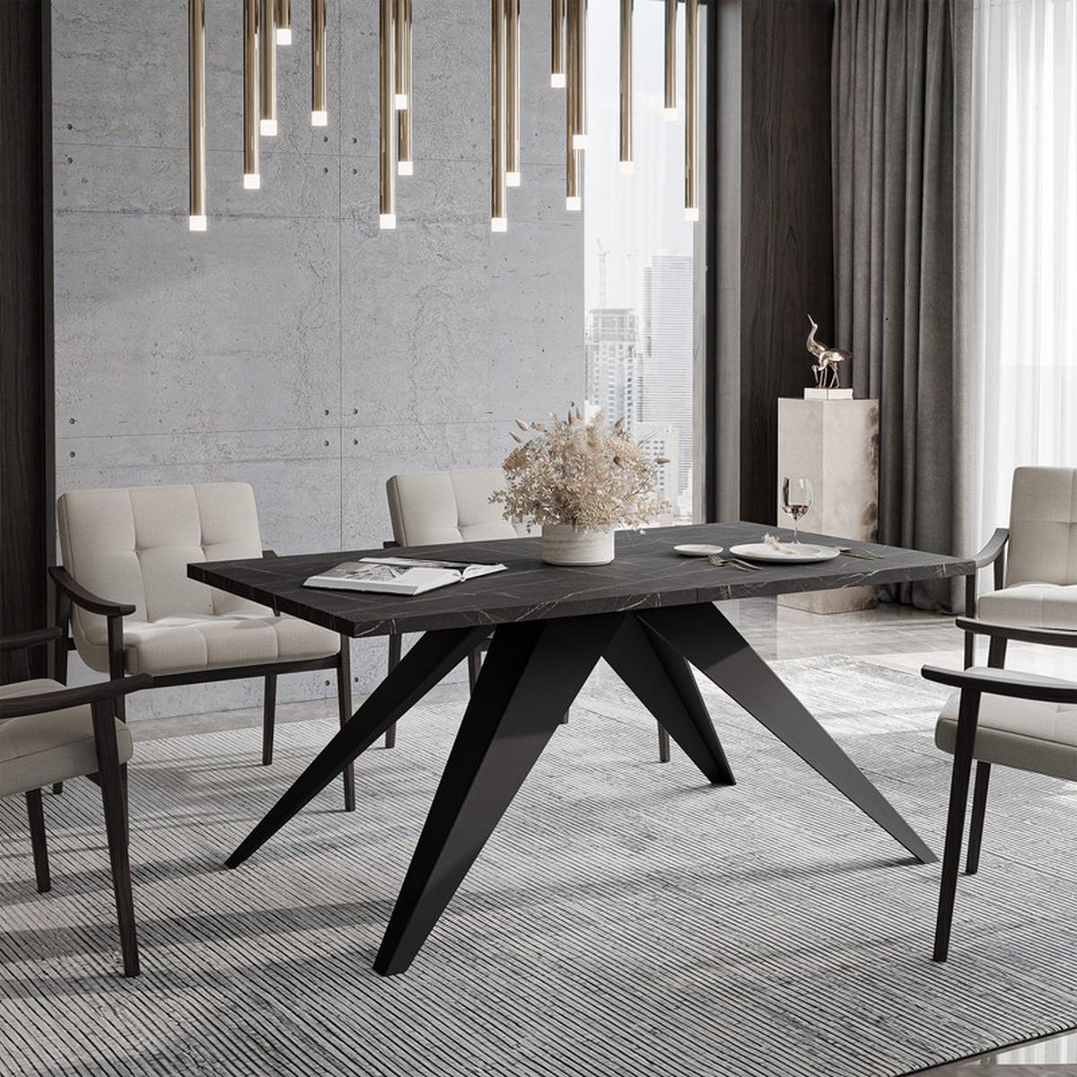 AUSZIEHTISCH XANDRO 160/90/76 cm mit Metallgestell, Schwarz / Grigia Pietra - Schwarz/Grau, Holzwerkstoff/Metall (90/160/76cm) - Idohome