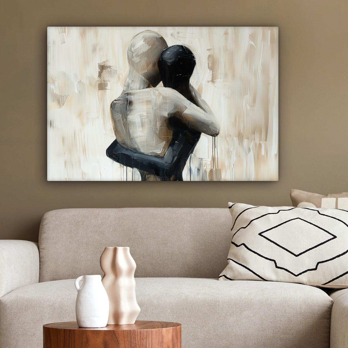LEINWANDBILD Abstrakt - Liebe - Schwarz und weiß - Modern Gemälde 60x40 cm - Schwarz, Textil (60/40cm) - MuchoWow