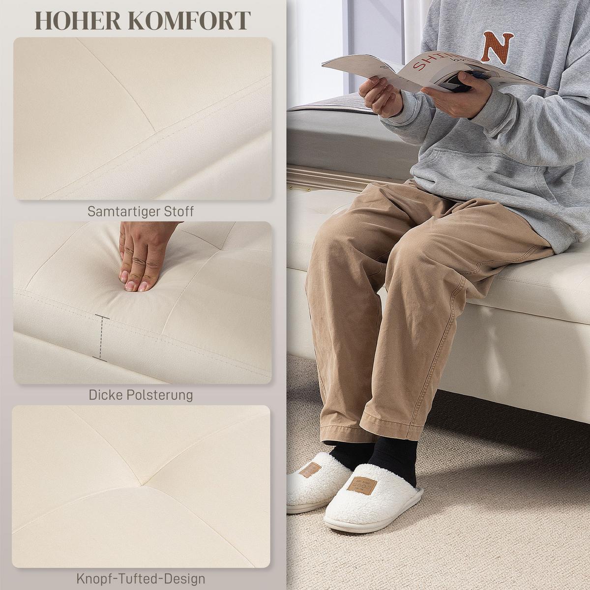 TRUHENBANK Metallbeine, für Wohnzimmer - Beige/Goldfarben, Kunststoff/Textil (44/44.5/120cm) - HOMCOM