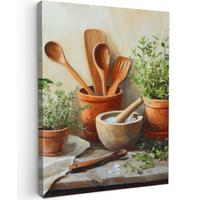 LEINWANDBILD Töpfe - Kräuter - Holz Room Decor 30x40 cm - Terracotta, Textil (30/40cm) - MuchoWow