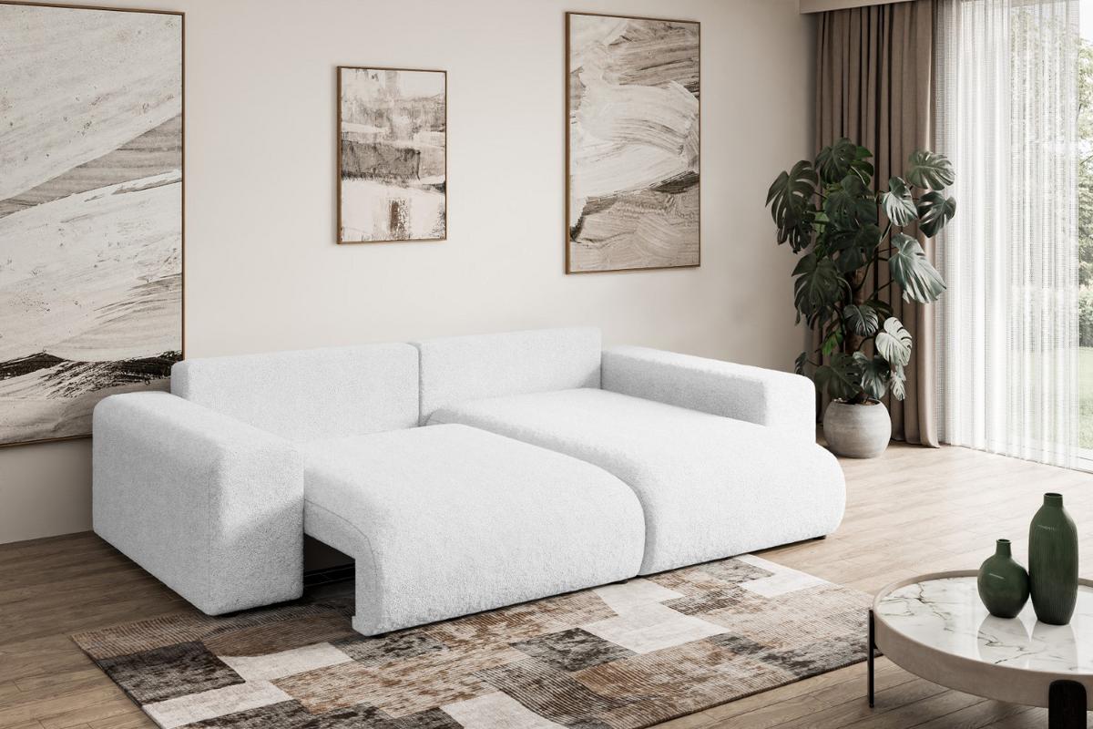 ECKSOFA Ottomane rechts ESKAR-L 266x176x72 Weiß Bouclé - Schwarz/Weiß, Holzwerkstoff/Kunststoff (176/266cm) - ALTDECOR