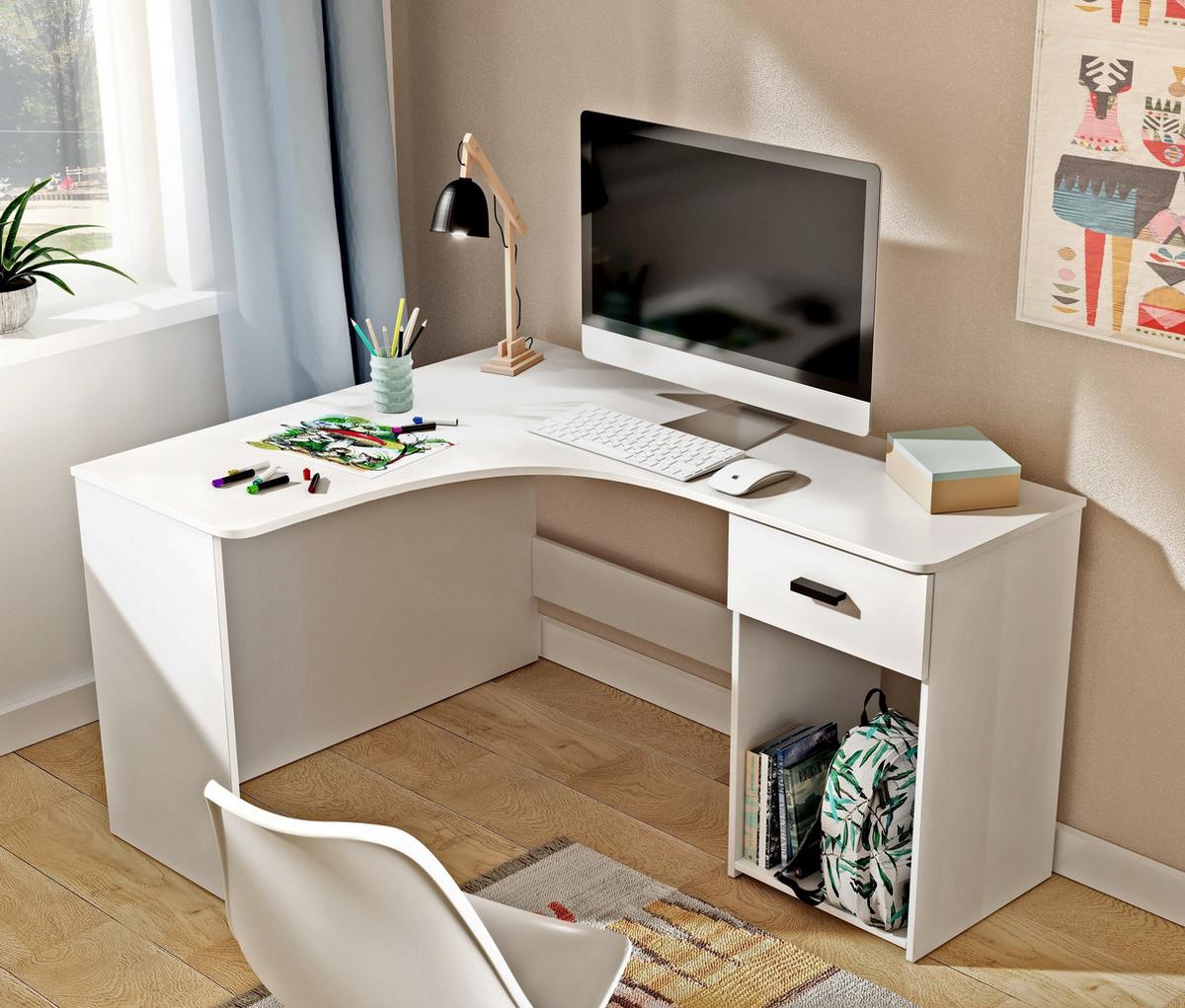 SCHREIBTISCH CANTONE 155x125x75 cm Bürotisch Computertisch, Weiß - Weiß, Holzwerkstoff (125/155/75cm) - MASSENO