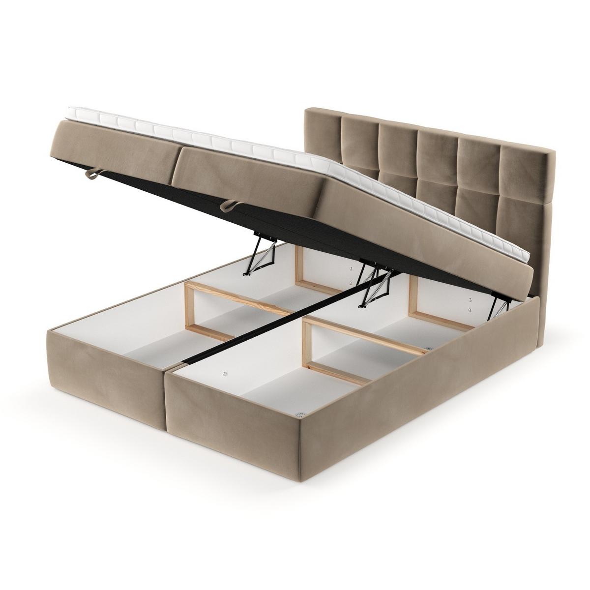 BOXBETT Savio 140/200 cm Taupe im Paros Stoff - Taupe/Schwarz, Holz/Holzwerkstoff (140/200cm) - AltaBeds