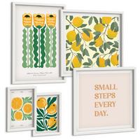 BILDER SET 5er Set - 50x50 cm & 20x30 cm & 40x60 cm Weißer Rahmen - Pflanzenmuster mit Blumen - Weiß, Kunststoff (40/60cm) - TULUP