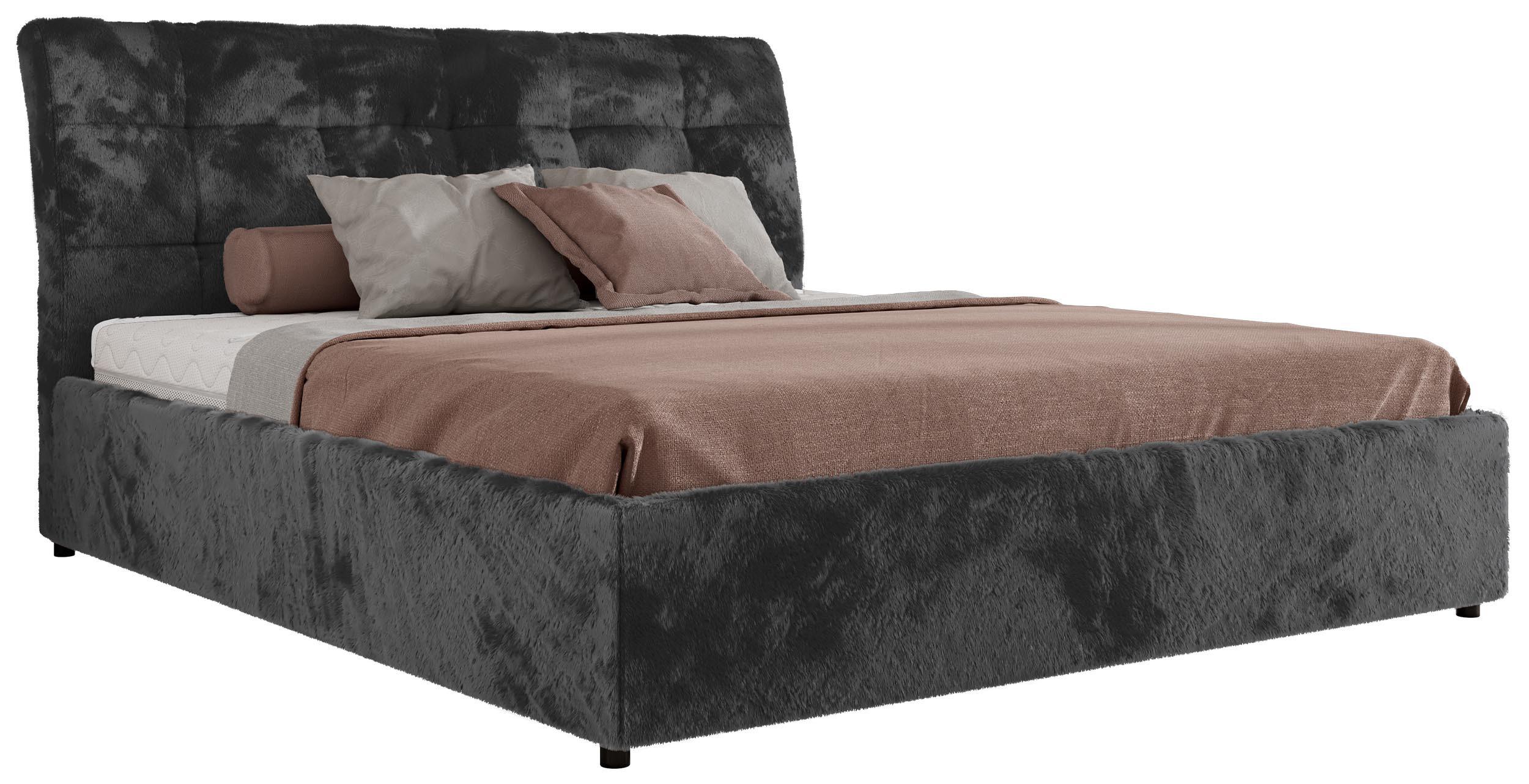 POLSTERBETT GALA CLASSIC 140/200 - Dunkelgrau Plüsch - Schaum-Matratze - Dunkelgrau, Textil (140/200cm) - MKS