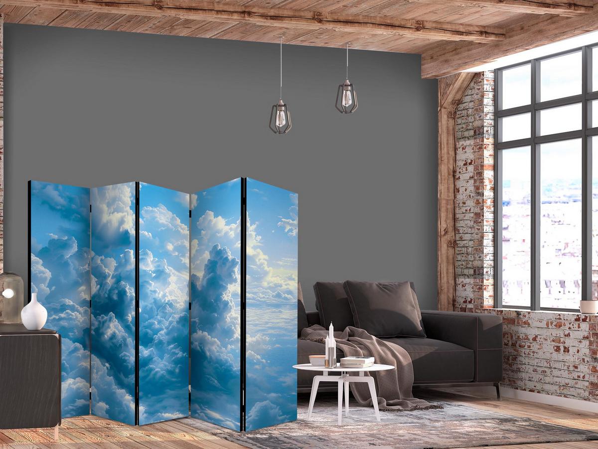 PARAVENT Beidseitig Bedruckter 5-tlg 225x172 cm Bewölkter Himmel - Blau, Holz/Textil (225/172/3cm) - Muralo