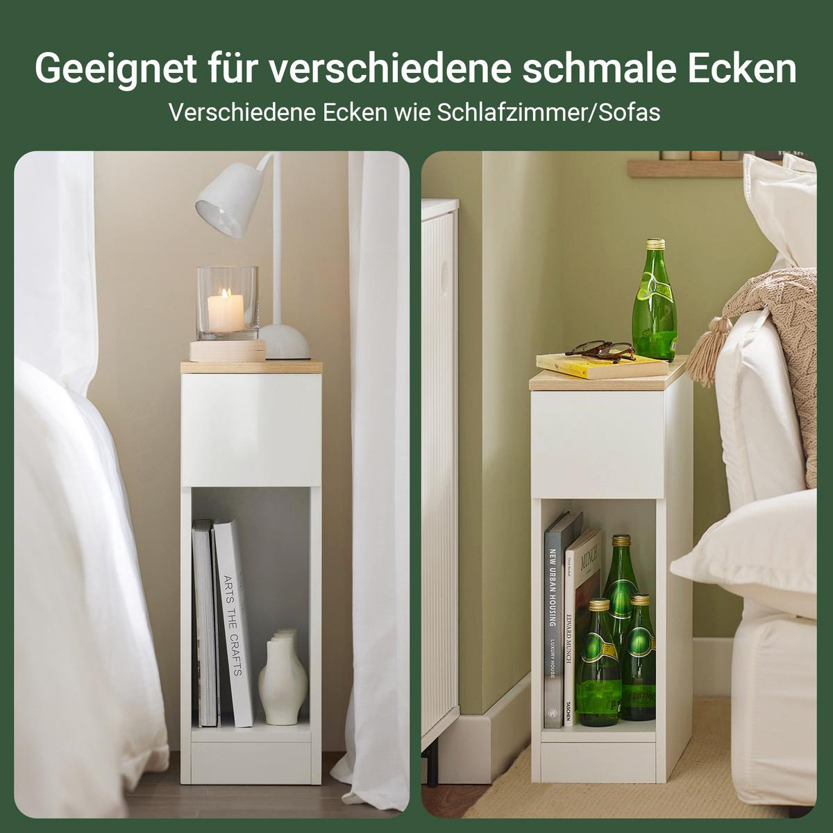 NACHTTISCH Schmal, Weiß, 20x60x35cm - Weiß, Holzwerkstoff (20/60/35cm) - SoBuy