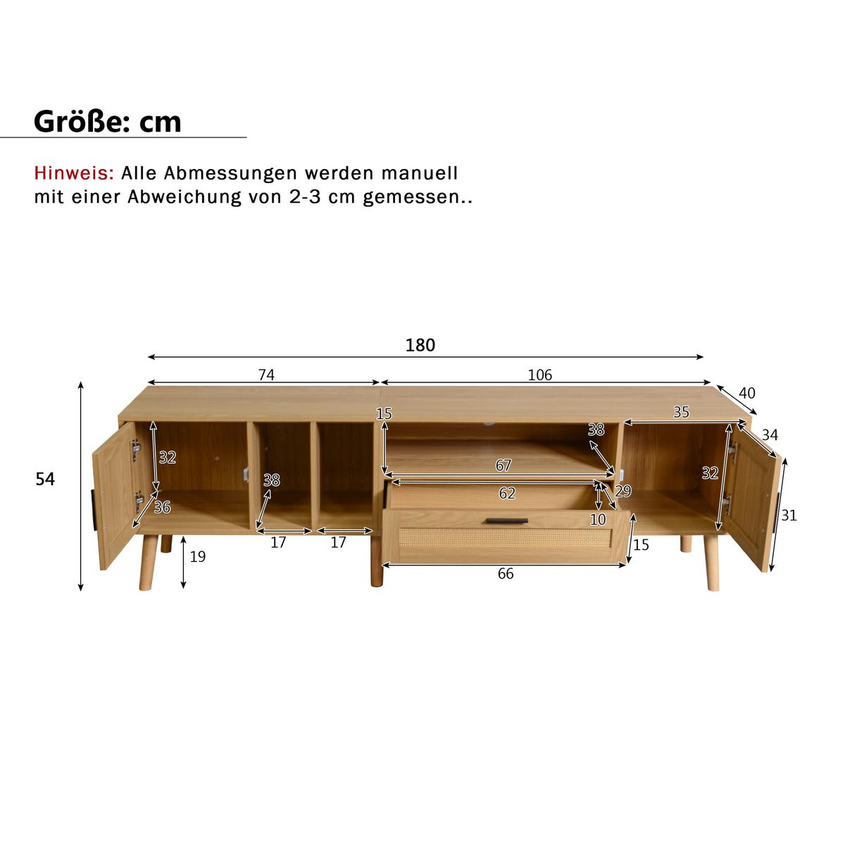 TV-MÖBEL Holzfarben 180/40/54cm - Braun, Holzwerkstoff/Metall (40/54/180cm) - Urban Meuble