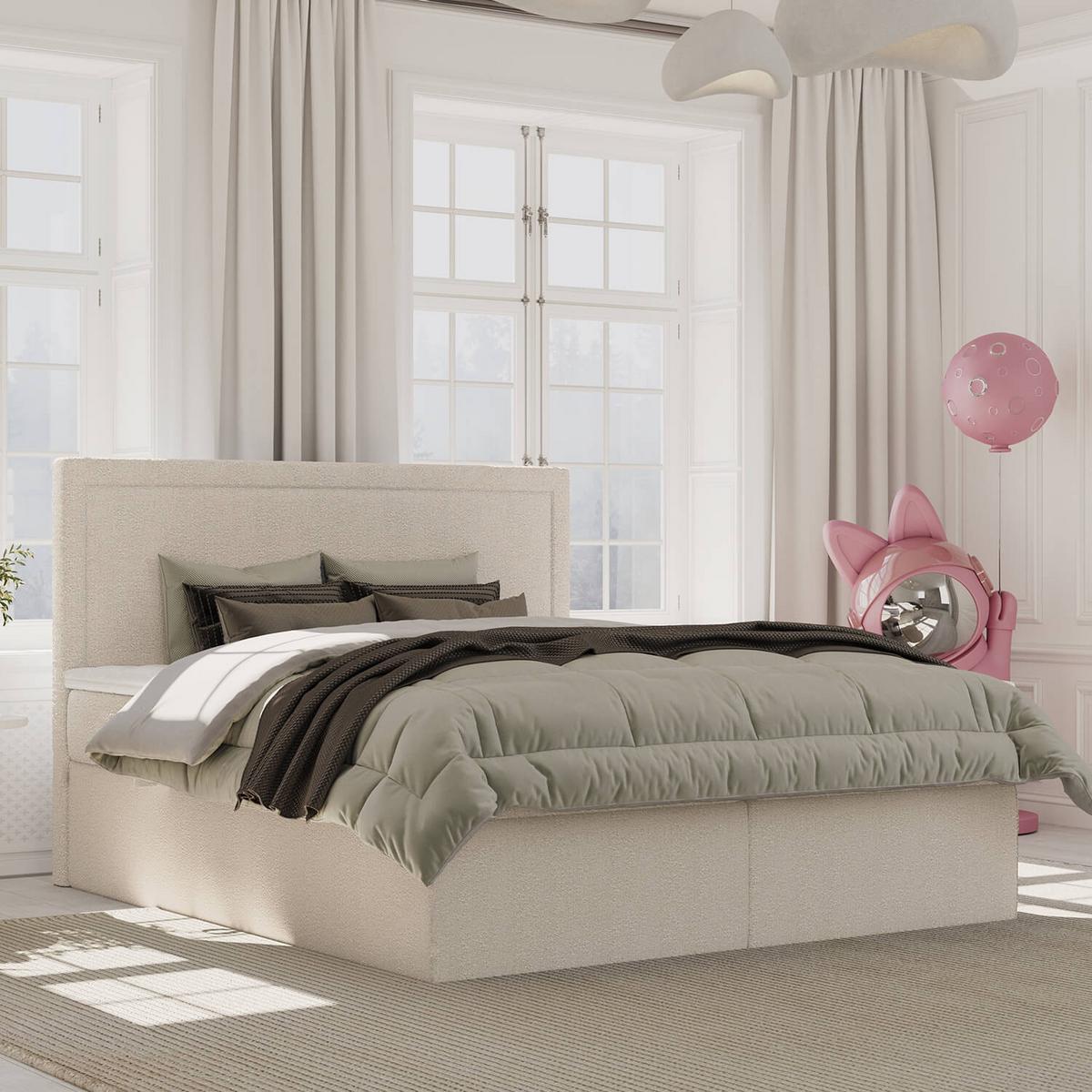 BOXBETT Jodan 120/200 cm Beige im Baloo Stoff - Beige/Schwarz, Holz/Holzwerkstoff (120/200cm) - AltaBeds