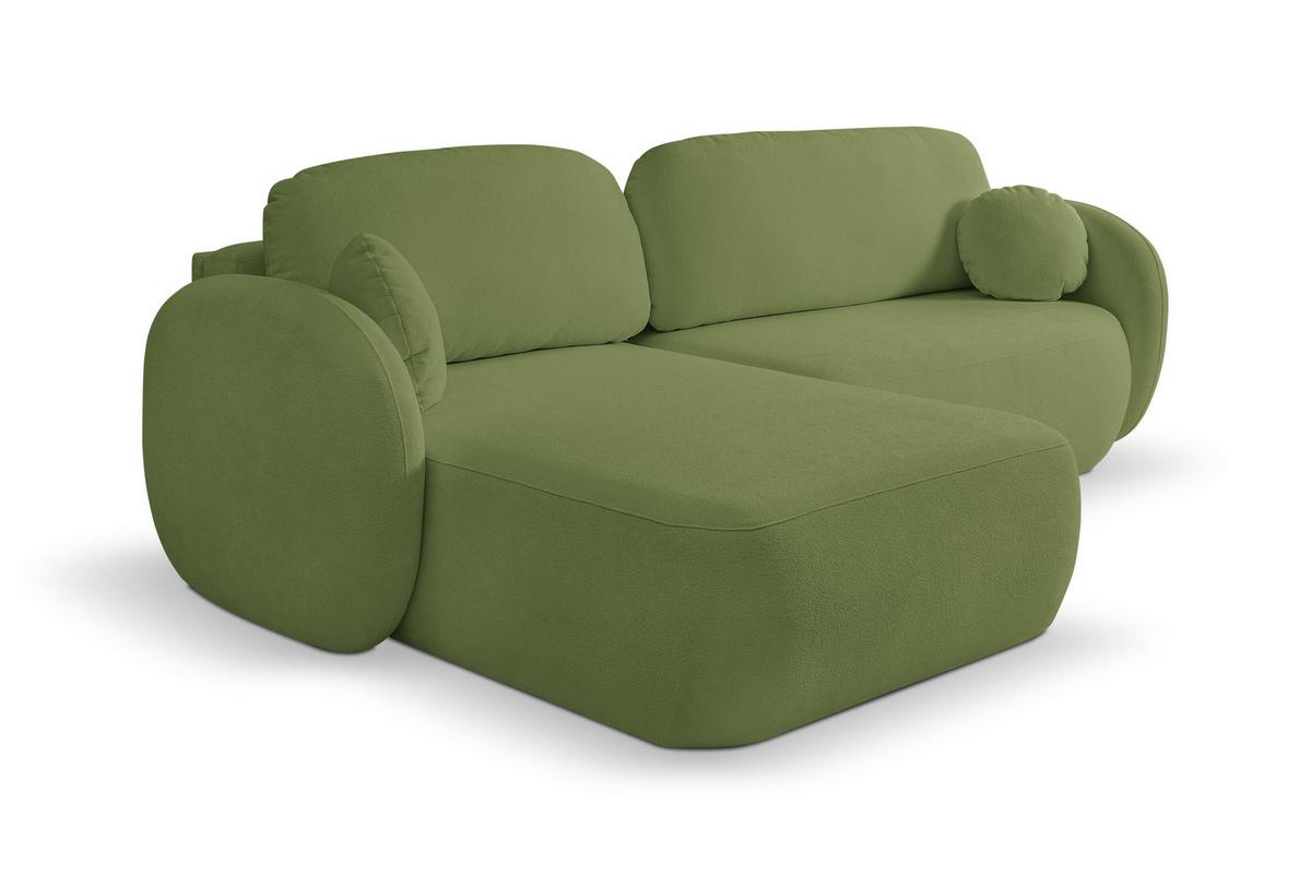 ECKSOFA AMICO L-S Grün Geflochtener Stoff mit Schlaffunktion - Grün, Holz (248/174cm) - MASSENO