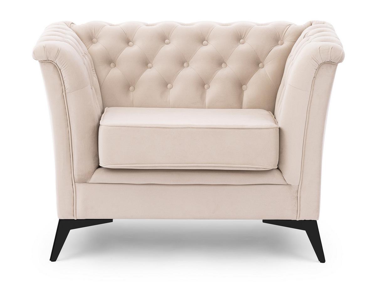 CHESTERFIELD-SESSEL Whitby Beige Samt mit schwarzen Füßen - Beige/Schwarz, Holz/Textil (116/78/82cm) - S-Style Möbel