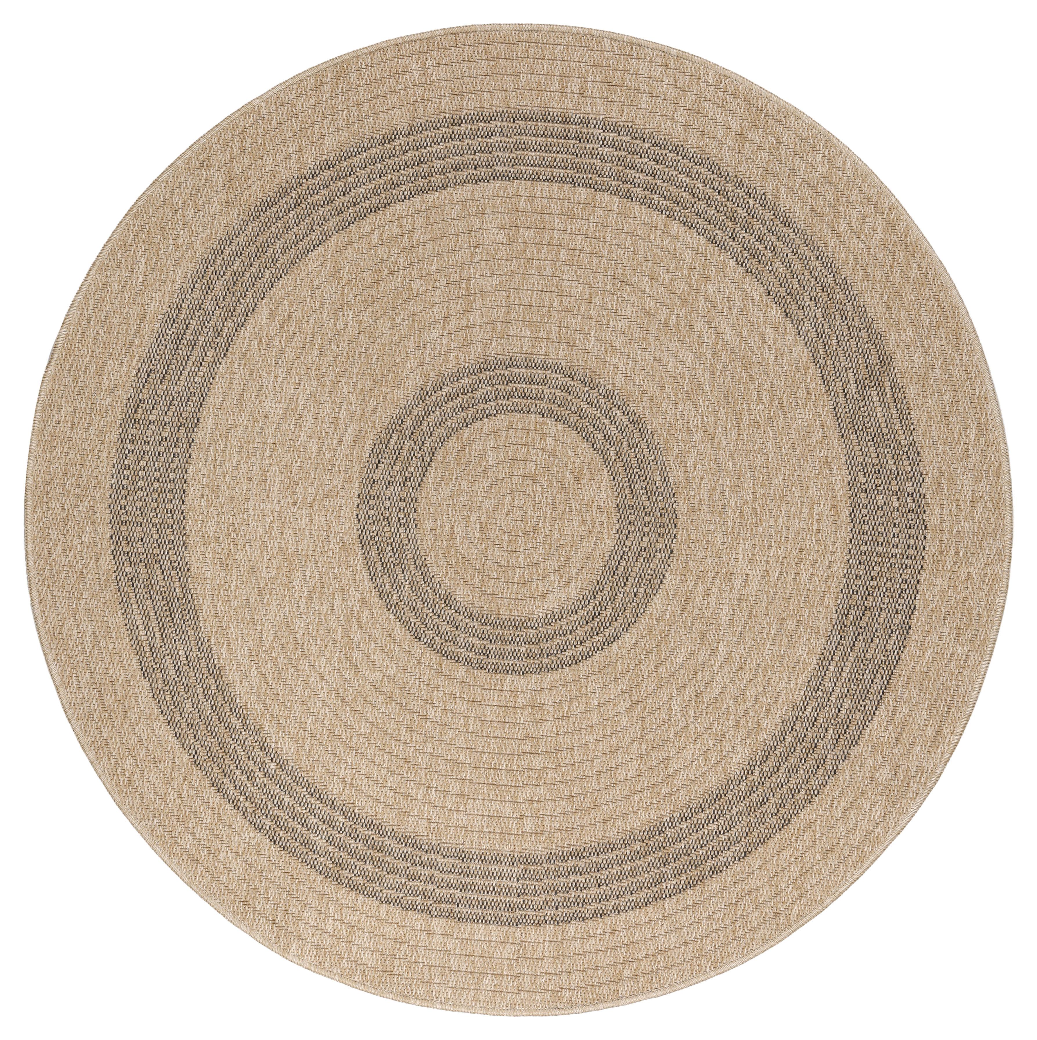 OUTDOORTEPPICH KAUNS, im Vintage-Stil, Schwarz, Ø 120 cm - Beige, Textil (120/120cm) - KADIMA DESIGN