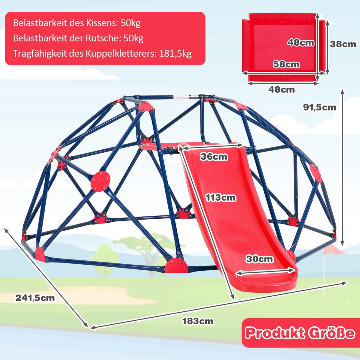 KLETTERKUPPEL Rot - Rot, Metall (242/92/183cm) - COSTWAY