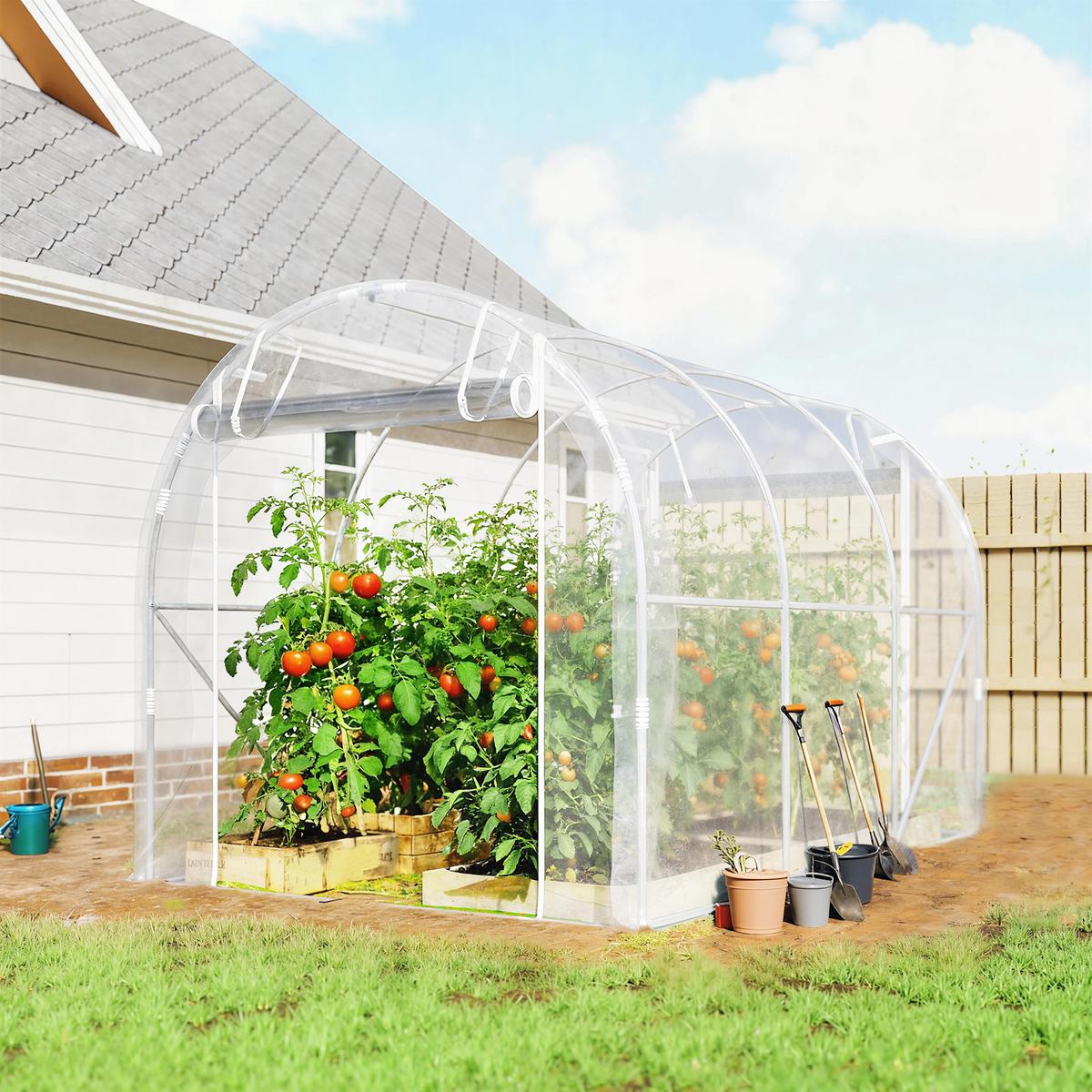 FOLIENGEWÄCHSHAUS mit Rolltor Stahl PE Transparent - Transparent, Metall (195/195/295cm) - Outsunny