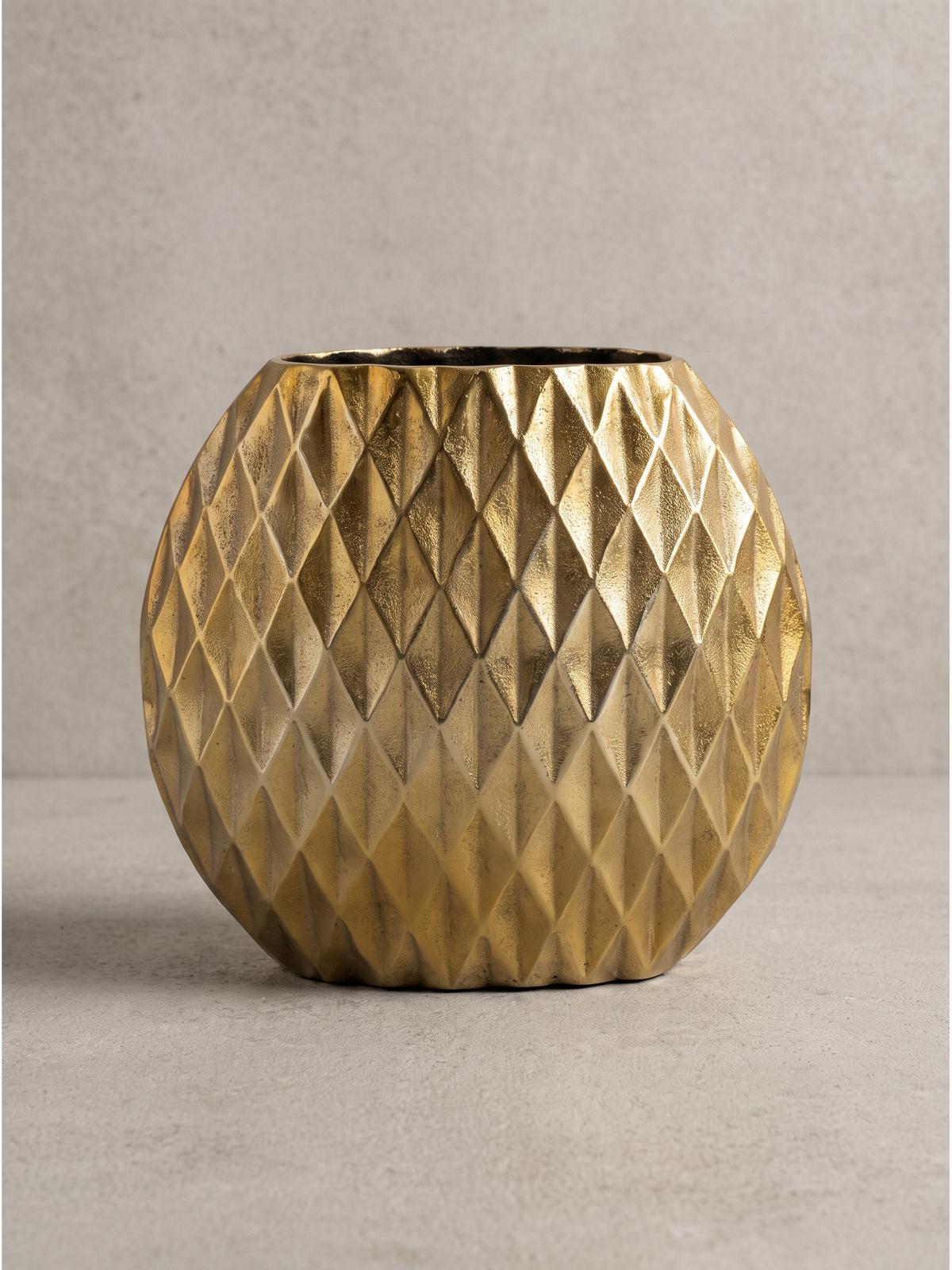 TISCHVASE BERLENGA, Aluminium, handgefertigt, Gold, 33,5 x 12,5 x 32 cm - Goldfarben, Metall (32cm) - KADIMA DESIGN