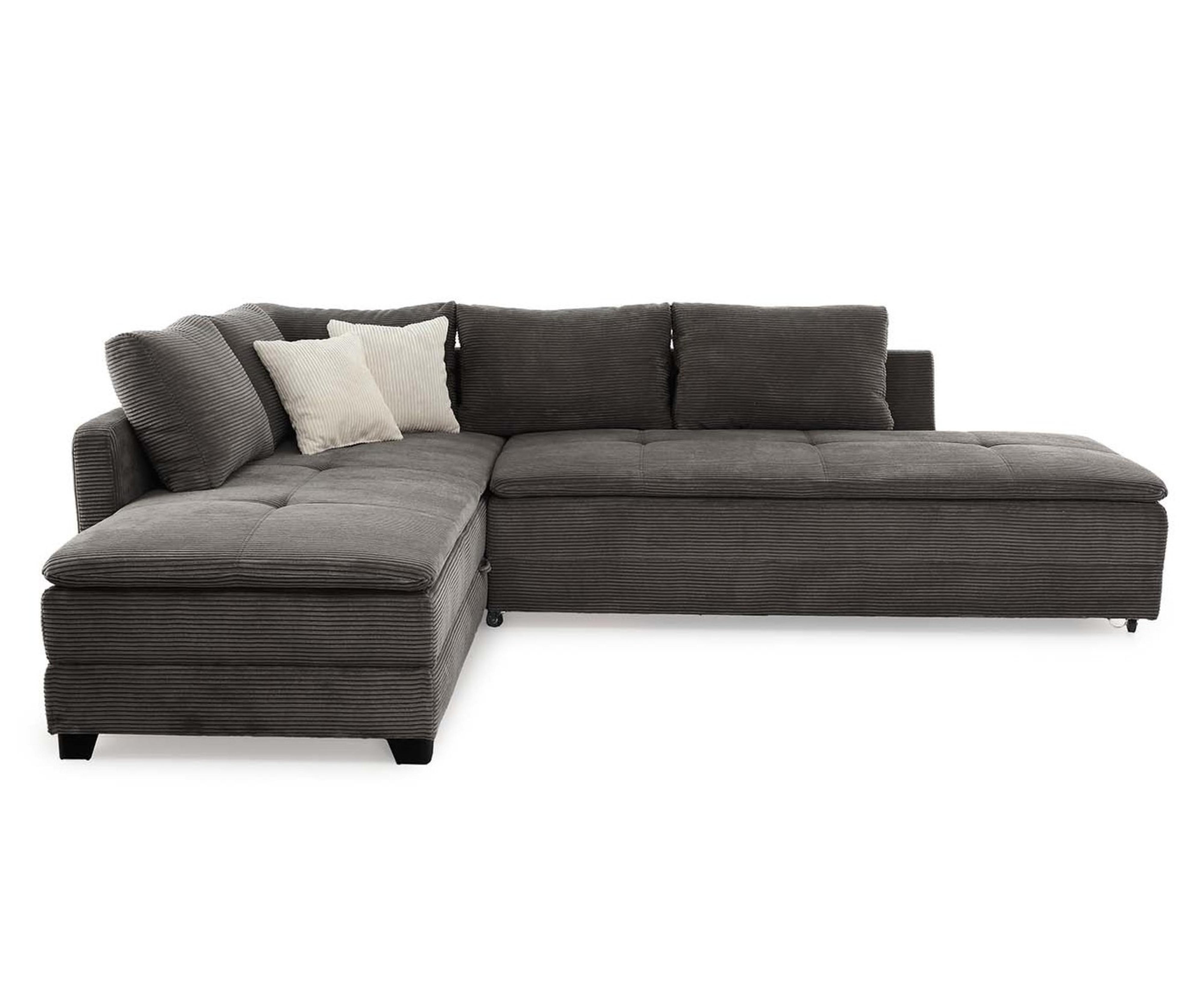 ECKSOFA-DAUERSCHLÄFER Doppelbett Boxspring Federkern Topper, seitenverkehrt montierbar B306/T223/H95 cm, Cord Dunkelgrau / 15163 - Dunkelgrau/Schwarz, Kunststoff/Textil (306/223cm) - luma-home