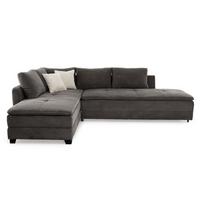 ECKSOFA-DAUERSCHLÄFER Doppelbett Boxspring Federkern Topper, seitenverkehrt montierbar B306/T223/H95 cm, Cord Dunkelgrau / 15163 - Dunkelgrau/Schwarz, Kunststoff/Textil (306/223cm) - luma-home