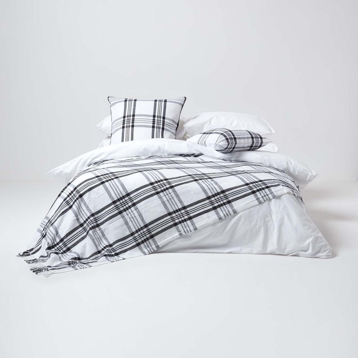 WOHNDECKE 150/200 cm, Schottenkaro, 100% Baumwolle - Weiß, Textil (150/200cm) - Homescapes