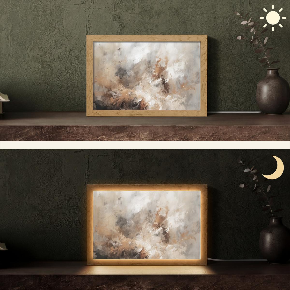 TISCHLEUCHTE Farbe - Abstrakt - Beige - Kunst 30x20 cm - Apfelbaumfarben, Holzwerkstoff (8/30/20cm) - OnlyWow