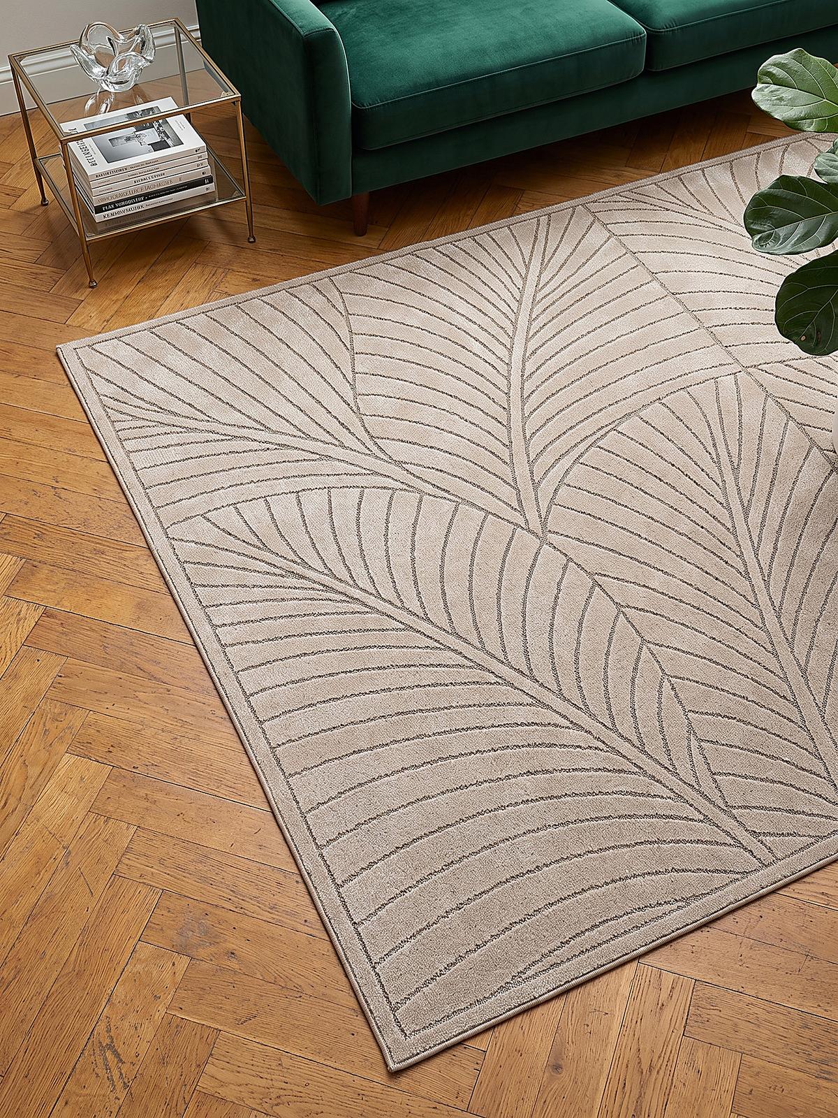 TEPPICH Outdoor, Fußbodenheizung-geeignet, mit Blattmotiv, ENGADIN in Beige, 120 x 170 cm - Beige, Textil (120/170cm) - KADIMA DESIGN