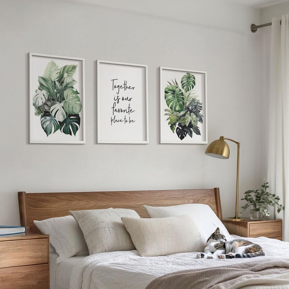 BILDER SET 3er Set - 40x60 cm Weißer Rahmen - Grüne Blätter tropischer Pflanzen - Weiß, Kunststoff (40/60cm) - TULUP