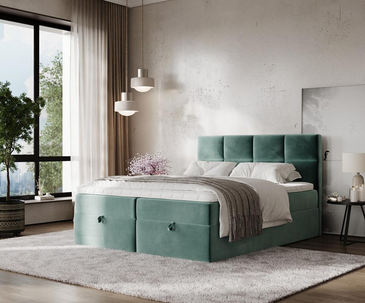 BOXBETT Velto 140/200 cm Türkis im Kronos Stoff - Türkis/Schwarz, Holz/Holzwerkstoff (140/200cm) - AltaBeds