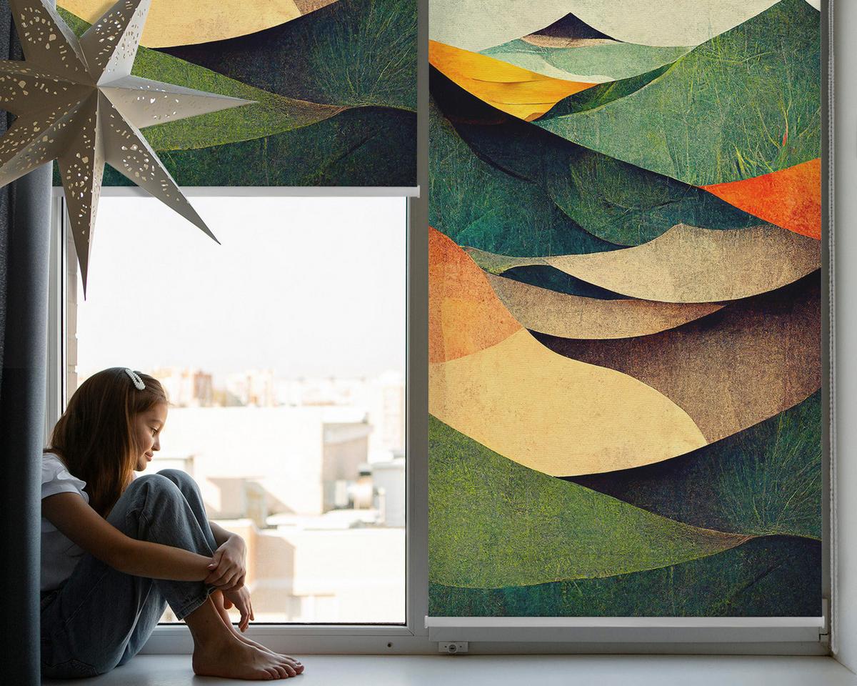 INNENROLLO - Fensterrollo - Rollo - 100x100 cm - Abstrakte Hügel - Blau, Kunststoff (100/100/0.5cm) - TULUP