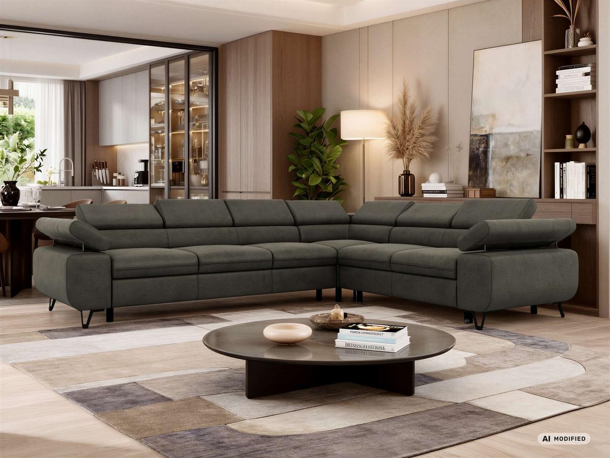 ECKSOFA NORDEN L - Dunkelgrau Velvet - Links Seite - Dunkelgrau/Anthrazit, Textil/Metall (269/329cm) - MKS