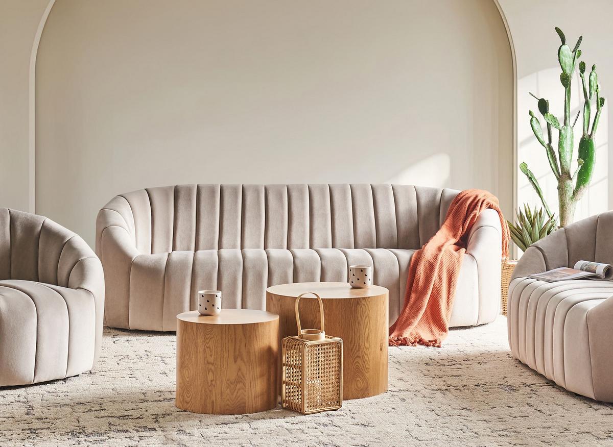 3-SITZER-SOFA Samtstoff Beige Malung - Beige, Textil (202/68/70cm) - Beliani