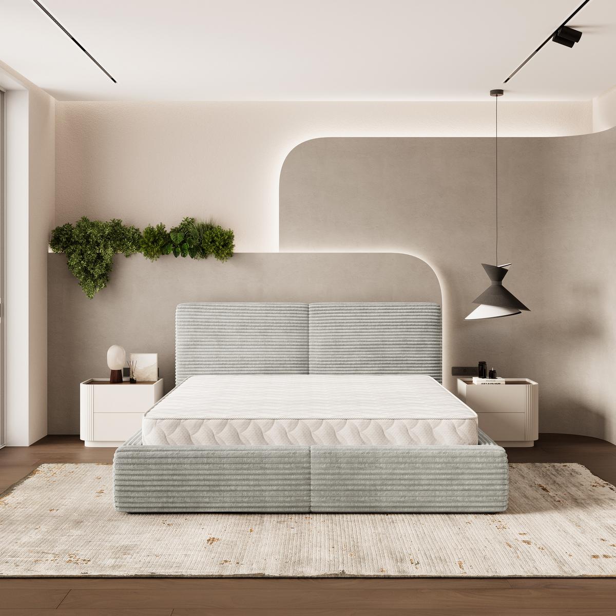 POLSTERBETT FELURO T 200x200 cm mit Bettkästen - Hellgrau - Hellgrau, Holz/Textil - MASSENO