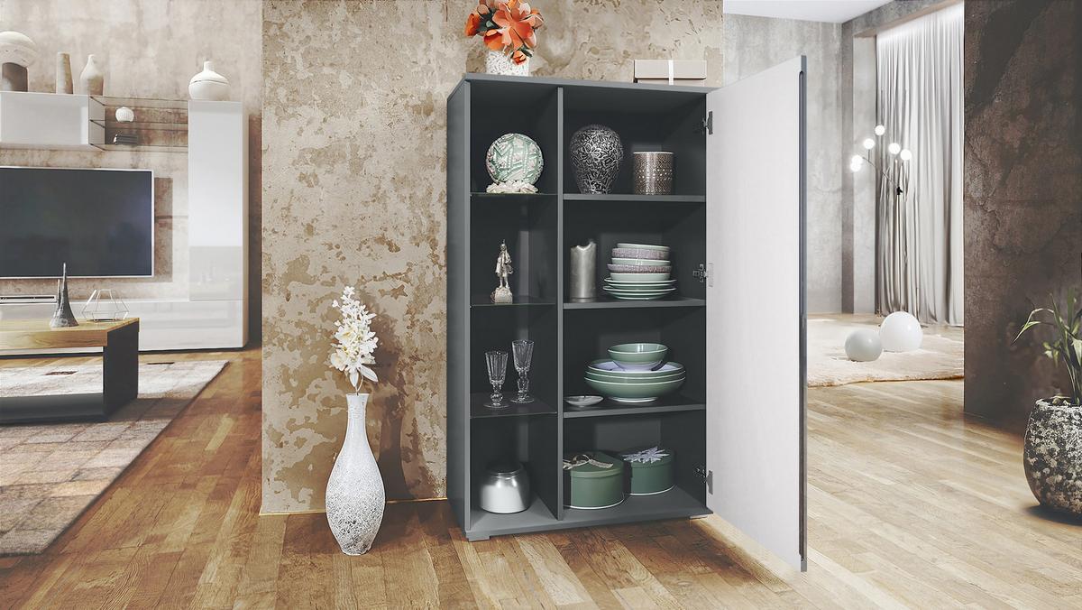VITRINE Davos Schwarz Hochglanz - Schwarz Hochglanz, Holzwerkstoff (71.5/134/35cm) - Vladon